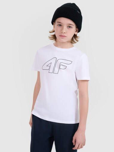 4F JUNIOR Chłopięcy tshirt z nadrukiem 4F 4FJWSS25TTSHM2179  biały Biały