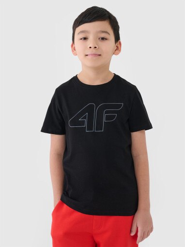 4F JUNIOR Chłopięcy tshirt z nadrukiem 4F 4FJWSS25TTSHM2179  czarny Czarny
