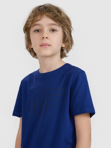 Chłopięcy t-shirt z nadrukiem 4F 4FJWSS25TTSHM2179 - niebieski