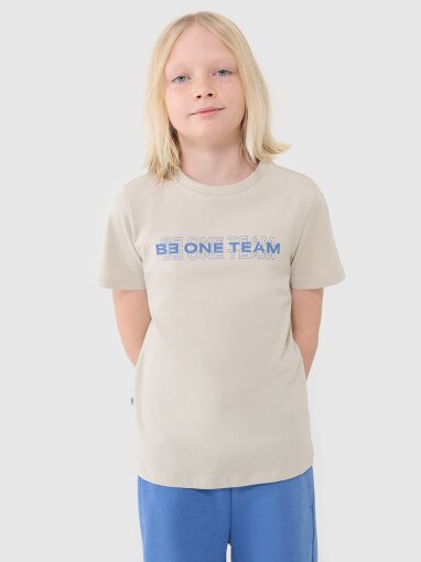 4F JUNIOR Chłopięcy tshirt z nadrukiem 4F 4FJWSS25TTSHM2186  beżowy Beżowy