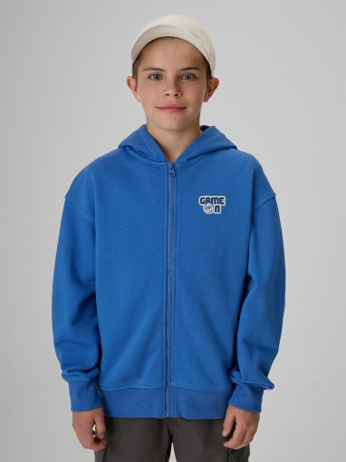  4F JUNIOR Chłopięca bluza dresowa rozpinana z kapturem 4F 4FJWSS26TSWSM2326  granatowa Granatowy