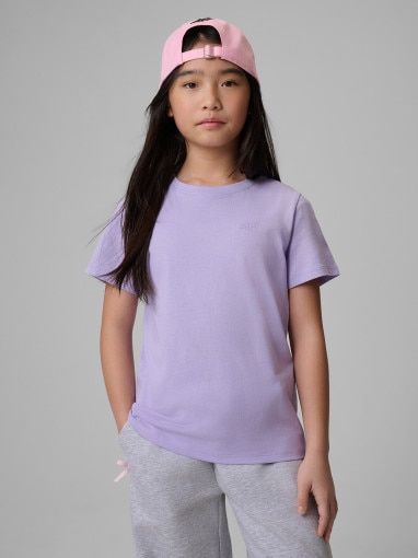  4F JUNIOR Dziewczęcy tshirt bez nadruku 4F 4FJWSS26TTSHF3003  fioletowy Fioletowy