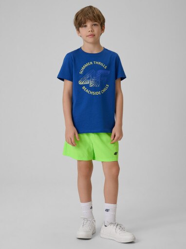 Chłopięcy t-shirt z nadrukiem 4F 4FJWSS26TTSHM3284 - niebieski
