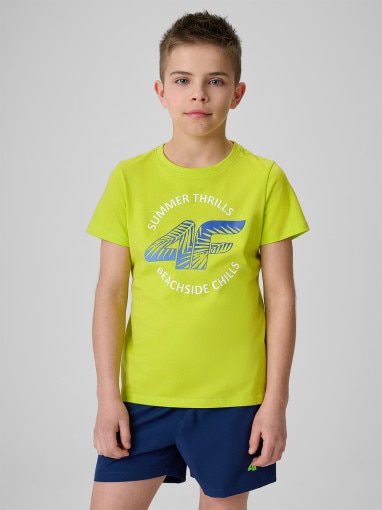  4F JUNIOR Chłopięcy tshirt z nadrukiem 4F 4FJWSS26TTSHM3284  zielony Zielony