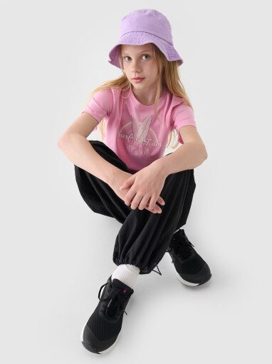 Dziewczęcy t-shirt z nadrukiem 4F 4FJRSS24TTSHF2054 - różowy