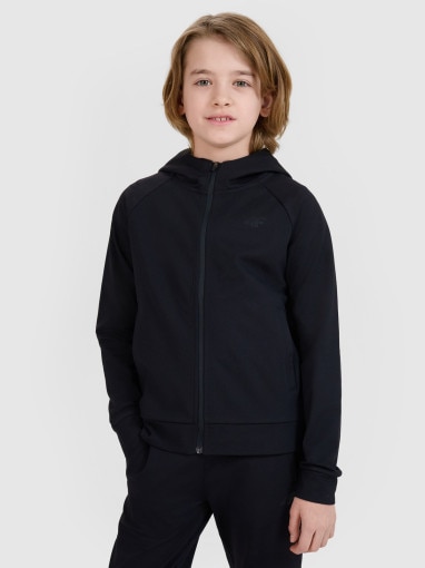 4F JUNIOR Chłopięca bluza treningowa rozpinana z kapturem  4F 4FJWSS25TFSWM557  czarna Czarny
