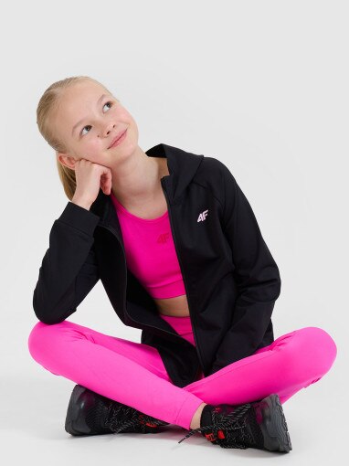 Dziewczęca bluza sportowa rozpinana z kapturem 4F 4FJWSS25TFSWF448 - czarna