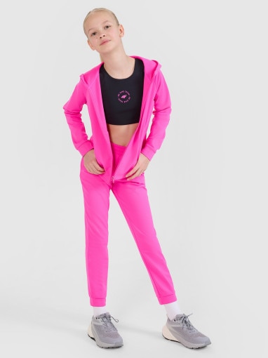 Dziewczęca bluza sportowa rozpinana z kapturem 4F 4FJWSS25TFSWF448 - różowa