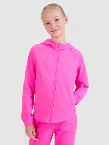 4F JUNIOR Dziewczęca bluza sportowa rozpinana z kapturem 4F 4FJWSS25TFSWF448  różowa Różowy