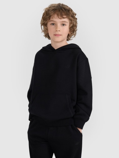 4F JUNIOR Chłopięca bluza dresowa nierozpinana z kapturem 4F 4FJRMM00TSWSM2482 czarna Czarny