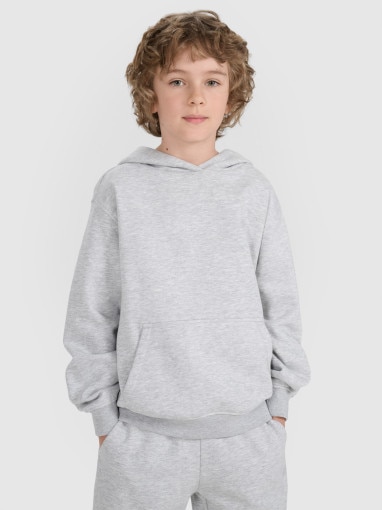 4F JUNIOR Chłopięca bluza dresowa nierozpinana z kapturem 4F 4FJRMM00TSWSM2482 szara Szary