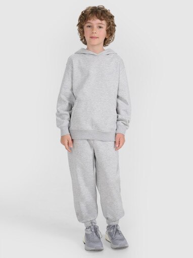 Chłopięca bluza dresowa nierozpinana z kapturem 4F 4FJRMM00TSWSM2482 - szara
