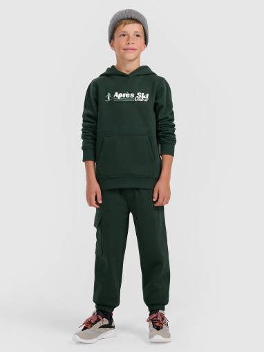 Chłopięca bluza dresowa nierozpinana z kapturem 4F 4FJRAW25TSWSM2416 - zielona