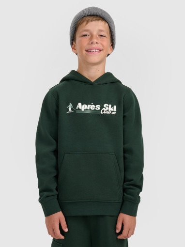 4F JUNIOR Chłopięca bluza dresowa nierozpinana z kapturem 4F 4FJRAW25TSWSM2416 zielona Zielony