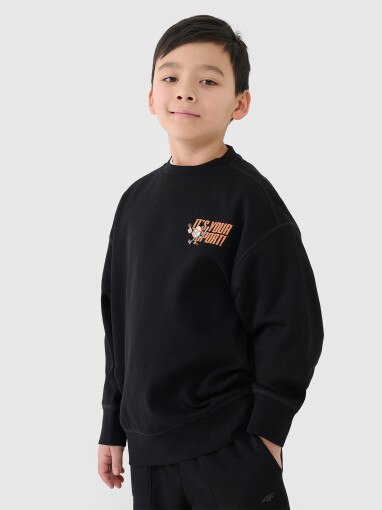4F JUNIOR Chłopięca bluza dresowa nierozpinana z kapturem 4F 4FJRSS25TSWSM2040  czarna Czarny