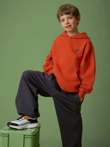  4F JUNIOR Chłopięca bluza dresowa nierozpinana z kapturem 4F 4FJRSS26TSWSM2828  pomarańczowa Pomarańczowy