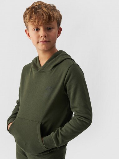 4F JUNIOR Chłopięca bluza dresowa nierozpinana z kapturem 4F 4FJWMM00TSWSM1292  khaki Khaki
