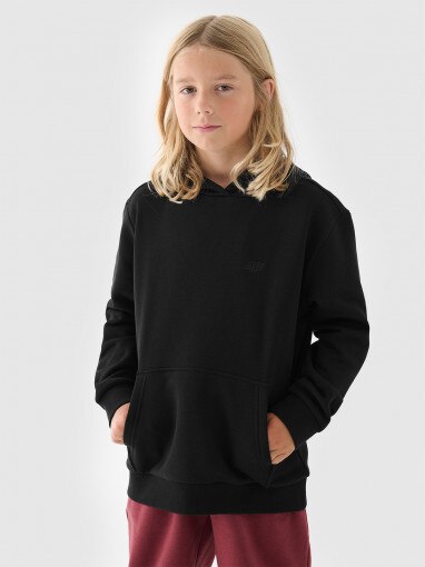 4F JUNIOR Chłopięca bluza dresowa nierozpinana z kapturem 4F 4FJWMM00TSWSM1860  czarna  Czarny