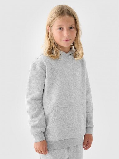 4F JUNIOR Chłopięca bluza dresowa nierozpinana z kapturem 4F 4FJWMM00TSWSM1860  szara Szary