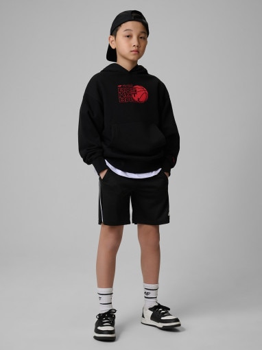 Chłopięca bluza dresowa nierozpinana z kapturem 4F 4FJWSS26TSWSM2321 - czarna