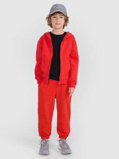 Chłopięca bluza dresowa rozpinana z kapturem 4F 4FJRAW24TSWSM1832 - pomarańczowa