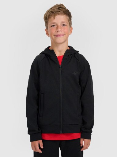 4F JUNIOR Chłopięca bluza dresowa rozpinana z kapturem 4F 4FJRAW25TSWSM2415 czarna Czarny