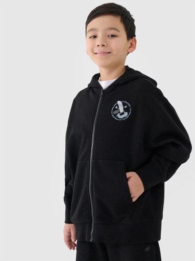4F JUNIOR Chłopięca bluza dresowa rozpinana z kapturem 4F 4FJRSS25TSWSM2042  czarna Czarny