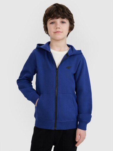 4F JUNIOR Chłopięca bluza dresowa rozpinana z kapturem 4F 4FJWSS25TSWSM1714  niebieska Niebieski