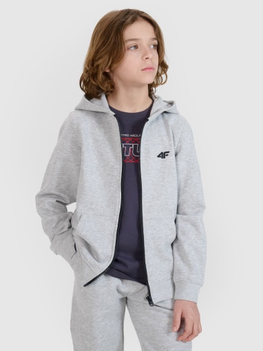 4F JUNIOR Chłopięca bluza dresowa rozpinana z kapturem 4F 4FJWSS25TSWSM1714 szara Szary