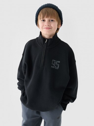 4F JUNIOR Chłopięca bluza nierozpinana bez kaptura 4F 4FJRAW24TSWSM1676  czarna Głęboka czerń