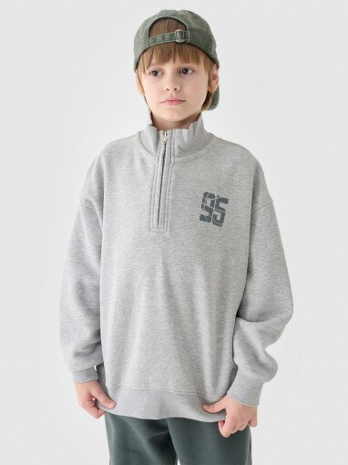 4F JUNIOR Chłopięca bluza nierozpinana bez kaptura 4F 4FJRAW24TSWSM1676  szara Szary