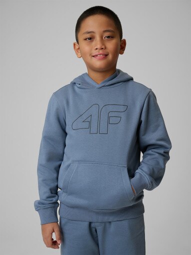  4F JUNIOR Chłopięca bluza nierozpinana z kapturem 4F 4FJRSS26TSWSM2748  denim Denim