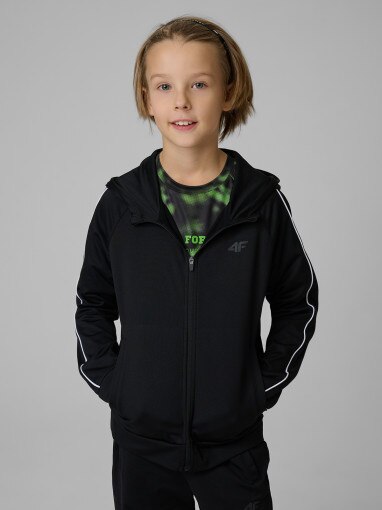 4F JUNIOR Chłopięca bluza treningowa rozpinana z kapturem 4F 4FJRSS26TFSWM0992 czarna Czarny