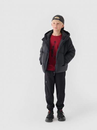 4F JUNIOR Chłopięca kurtka puchowa pikowana 4F 4FJWAW24TDJAM463 czarna Czarny
