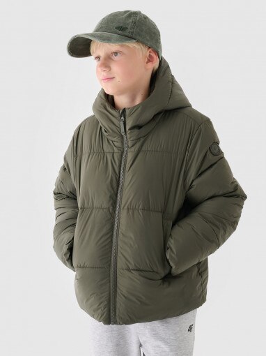 4F JUNIOR Chłopięca kurtka puchowa pikowana 4F 4FJWAW24TDJAM463  khaki Khaki