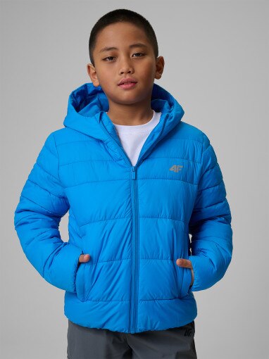 4F JUNIOR Chłopięca kurtka puchowa pikowana 4F 4FJWSS26TDJAM0741 niebieska Niebieski
