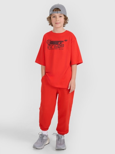 4F JUNIOR Chłopięce spodnie dresowe joggery 4F 4FJRAW24TTROM1178  pomarańczowe Pomarańczowy