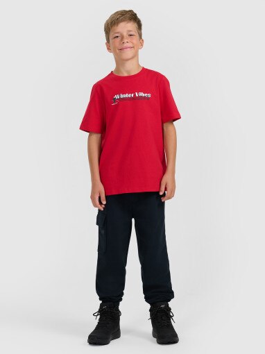 4F JUNIOR Chłopięce spodnie dresowe joggery 4F 4FJRAW25TTROM1841 granatowe Granatowy