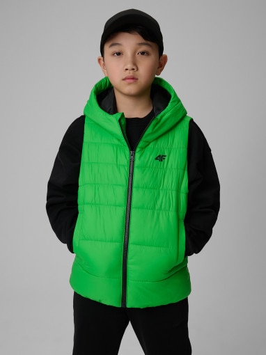 4F JUNIOR Chłopięcy bezrękawnik puchowy pikowany 4F 4FJWSS26TVJAM313  zielony Zielony