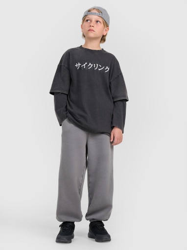 Chłopięcy longsleeve z nadrukiem 4F 4FJRAW25TLONM568 - szary