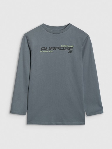 4F JUNIOR Chłopięcy longsleeve z nadrukiem 4F 4FJRAW25TLONM585  zielony Zielony