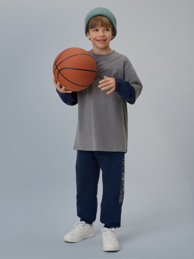  4F JUNIOR Chłopięcy longsleeve z nadrukiem 4F 4FJRSS26TLONM631  szary Szary