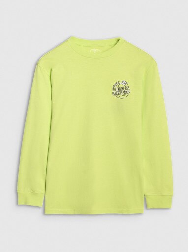 4F JUNIOR Chłopięcy longsleeve z nadrukiem 4F 4FJWSS25TLONM435  zielony Zielony