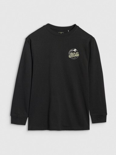 4F JUNIOR Chłopięcy longsleeve z nadrukiem 4F 4FJWSS25TLONM435  czarny Czarny
