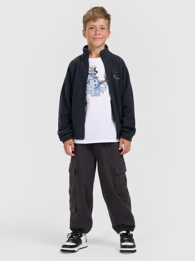 Chłopięcy polar rozpinany ze stójką 4F 4FJRAW25TFLEM438 - granatowy