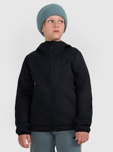 4F JUNIOR Chłopięcy softshell rozpinany z kapturem 4F 4FJRAW25TSOFM516 czarny Czarny