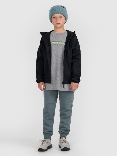 Chłopięcy softshell rozpinany z kapturem 4F 4FJRAW25TSOFM516 - czarny