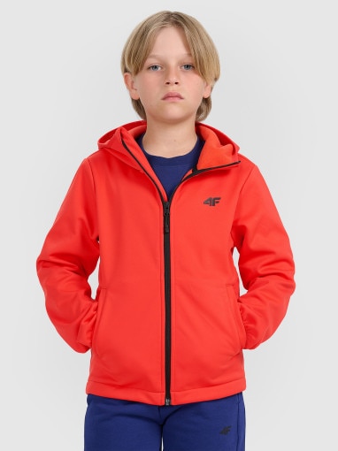 4F JUNIOR Chłopięcy softshell rozpinany z kapturem 4F 4FJRAW25TSOFM516 czerwony Czerwony