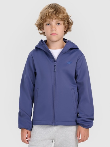 4F JUNIOR Chłopięcy softshell rozpinany z kapturem 4F 4FJRAW25TSOFM516 niebieski Niebieski