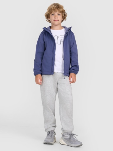 Chłopięcy softshell rozpinany z kapturem 4F 4FJRAW25TSOFM516 - niebieski